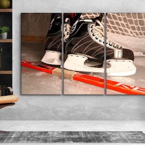 Hockey canvas wall art Hockey room decor boys Hockey stick artwork Winter sport canvas Hockey gear canvas