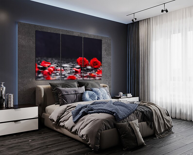 Rose Canvas Wall Art Black and Red Wall Decor Red Rose Print Flowers ...