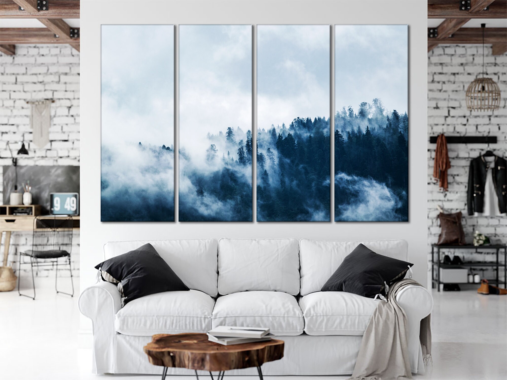 Misty forest canvas Foggy forest wall art Forest canvas print Etsy