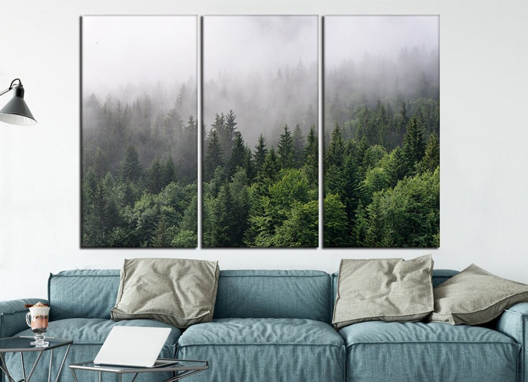 Morning Fog Over Mountains Wall Art Misty Forest Wall Art Forest Canvas ...