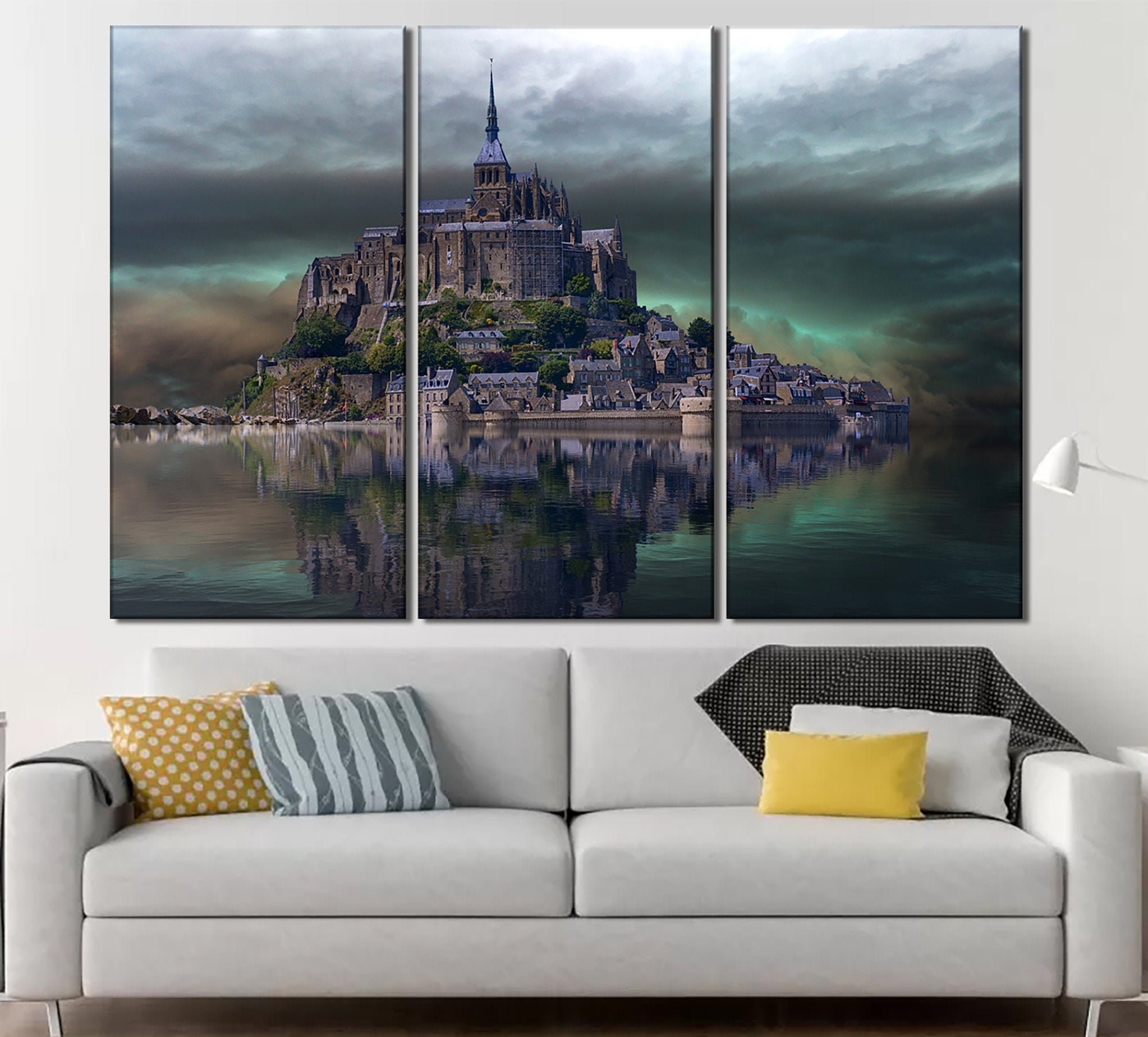 Fantasy castle wall art Castle on the lake canvas print Etsy