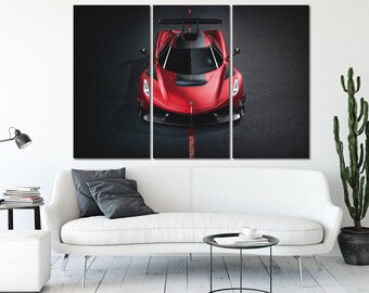 Red supercar canvas wall art Sportcar artwork Auto wall decor Car wall art Black and red canvas print