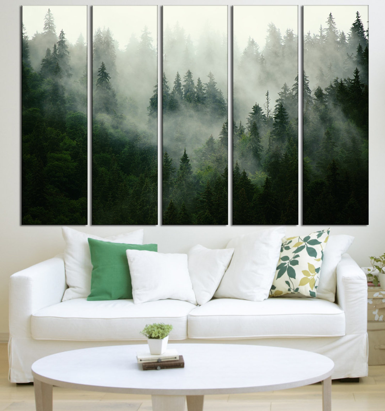 Foggy Forest Wall Art Forest Wall Decor Mountain Forest Canvas Etsy