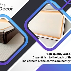 Op de afbeelding: Close-up van een canvasprint gewikkeld rond een houten frame. Het canvas is netjes gespannen en de hoeken zijn om het frame gewikkeld. De achterkant van het frame heeft een nette afwerking.