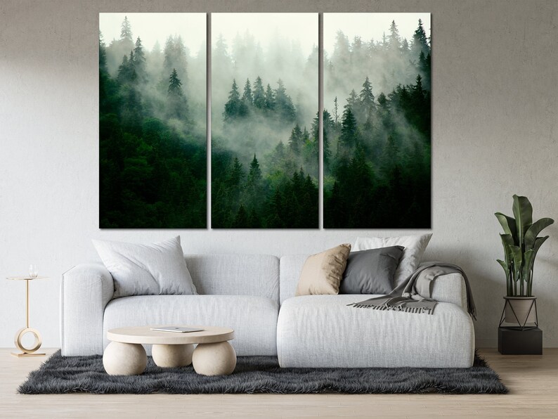 Foggy Forest Wall Art Forest Wall Decor Mountain Forest Canvas Etsy