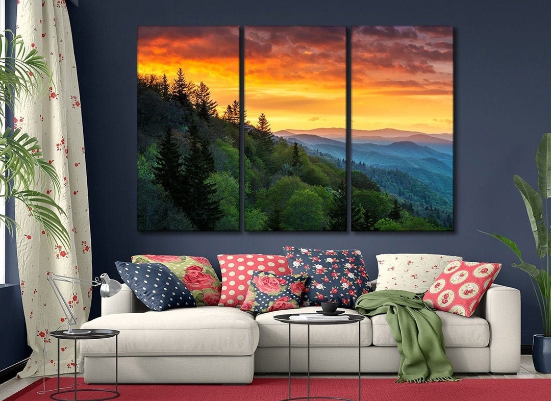 Great Smoky Mountain Sunset Wall Art Canvas Mountain Wall Art Forest