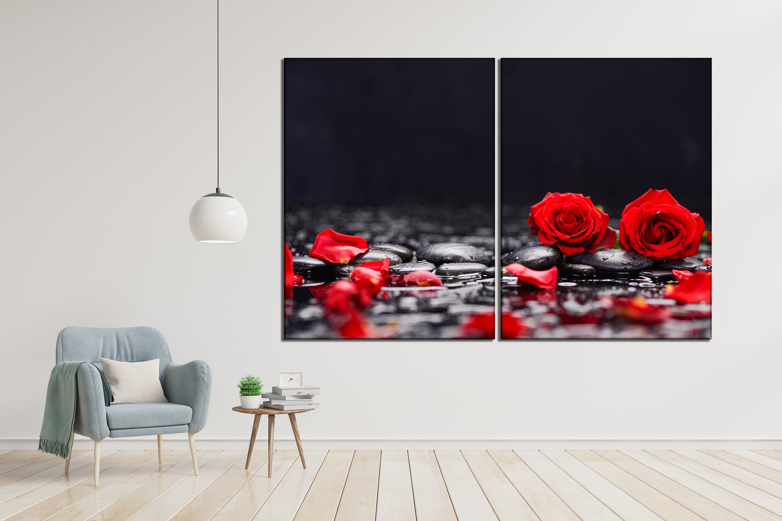 Rose Canvas Wall Art Black and Red Wall Decor Red Rose Print Flowers ...