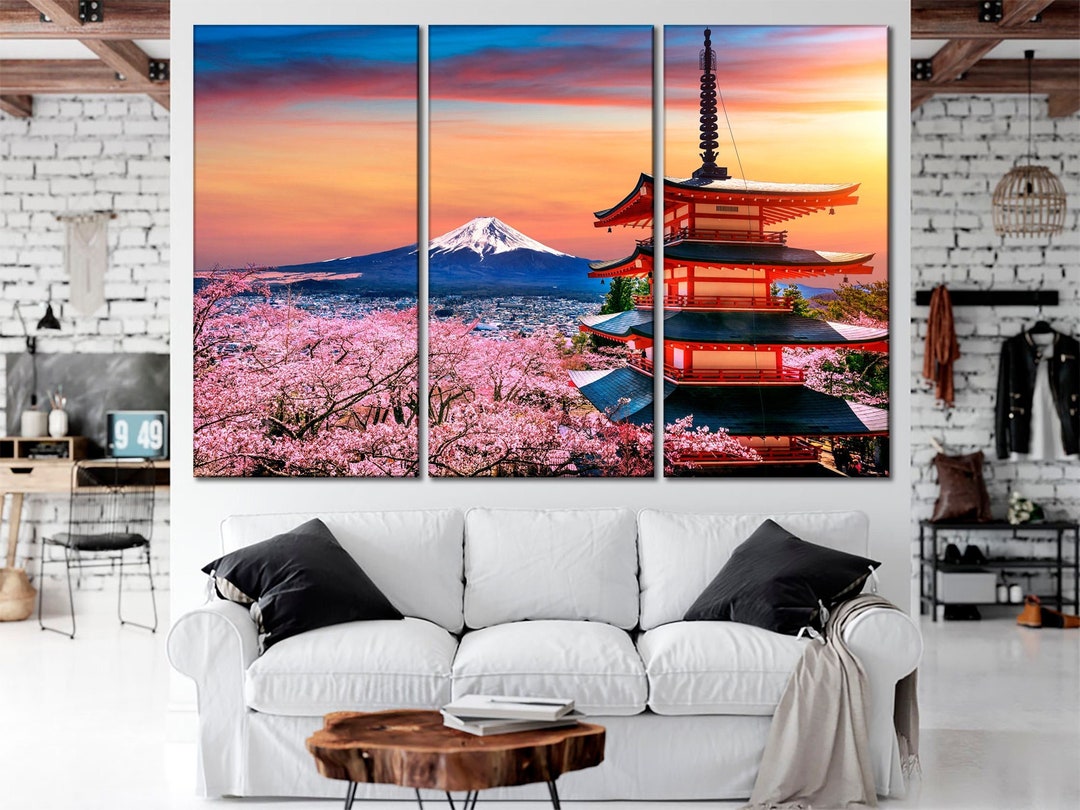 Cherry Blossoms Canvas Mount Fuji Canvas Wall Art Mountain Wall Decor ...