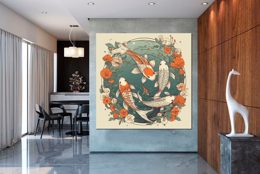 Koi Fish Canvas Wall Art Japanese Illustration Artwork Zen Canvas Print ...