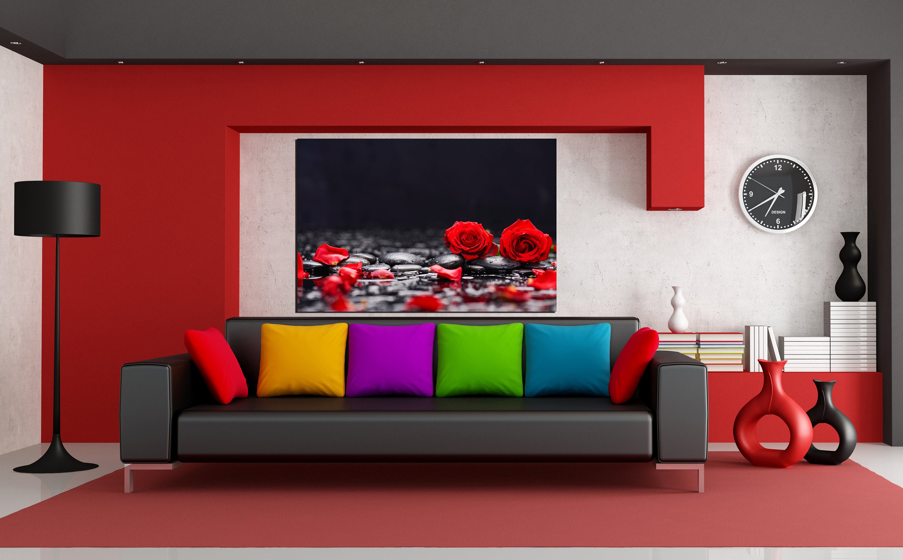 Rose Canvas Wall Art Black and Red Wall Decor Red Rose Print Flowers ...