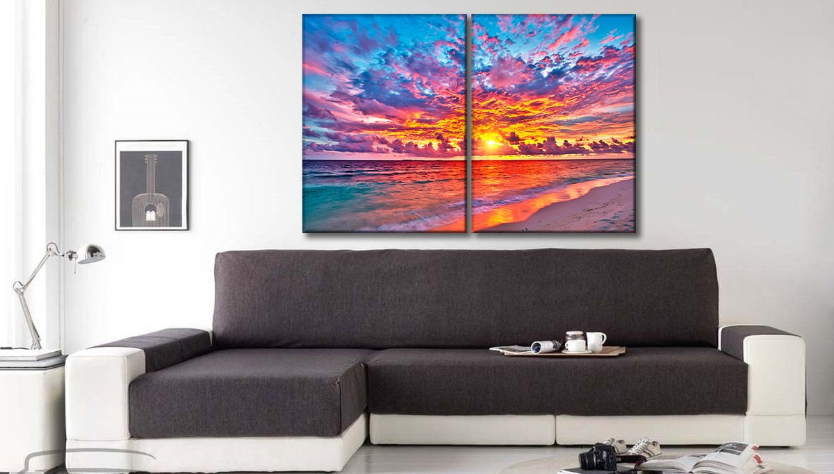 Ocean Beach Canvas Wall Art Beach Canvas Wall Art Sunset Etsy