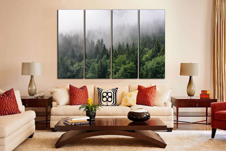 Misty forest wall art Forest canvas wall art Mountain forest Etsy