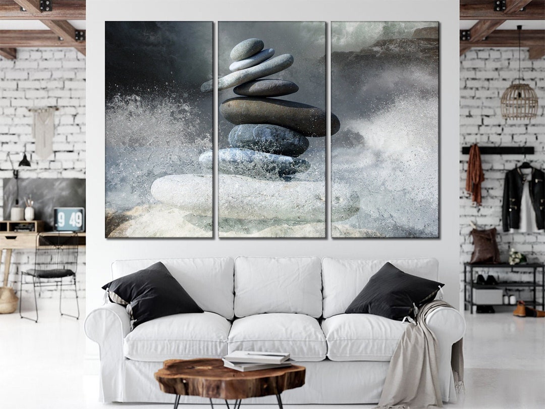 Zen Stones Canvas Wall Art Zen Wall Decor Zen and Storm Canvas Wave and