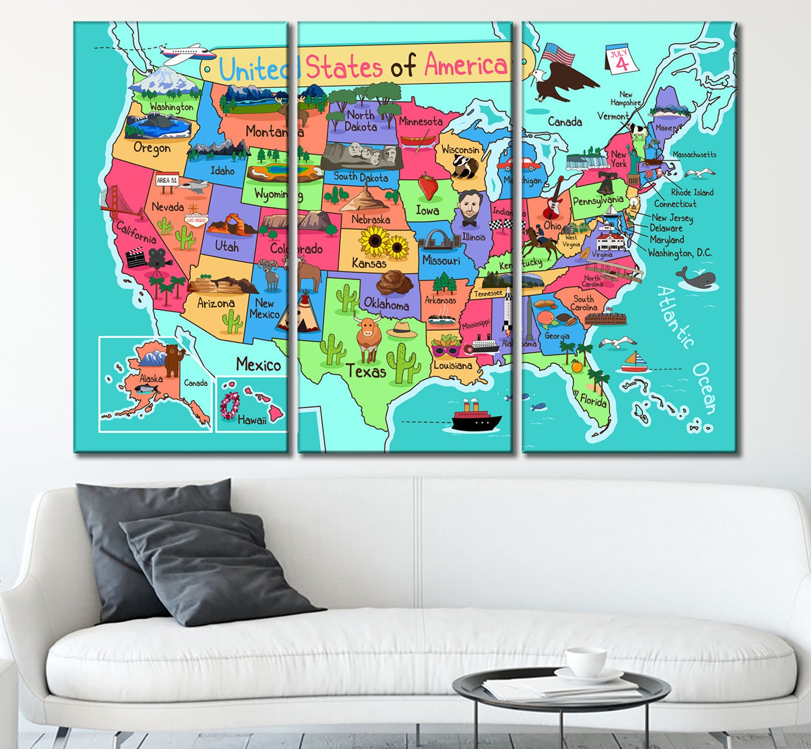 USA map wall art US map wall art Extra large wall art United Etsy