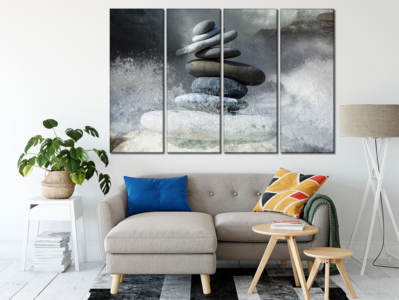 Zen Stones Wall Art Zen Canvas Wall Art Zen and Storm Canvas Etsy