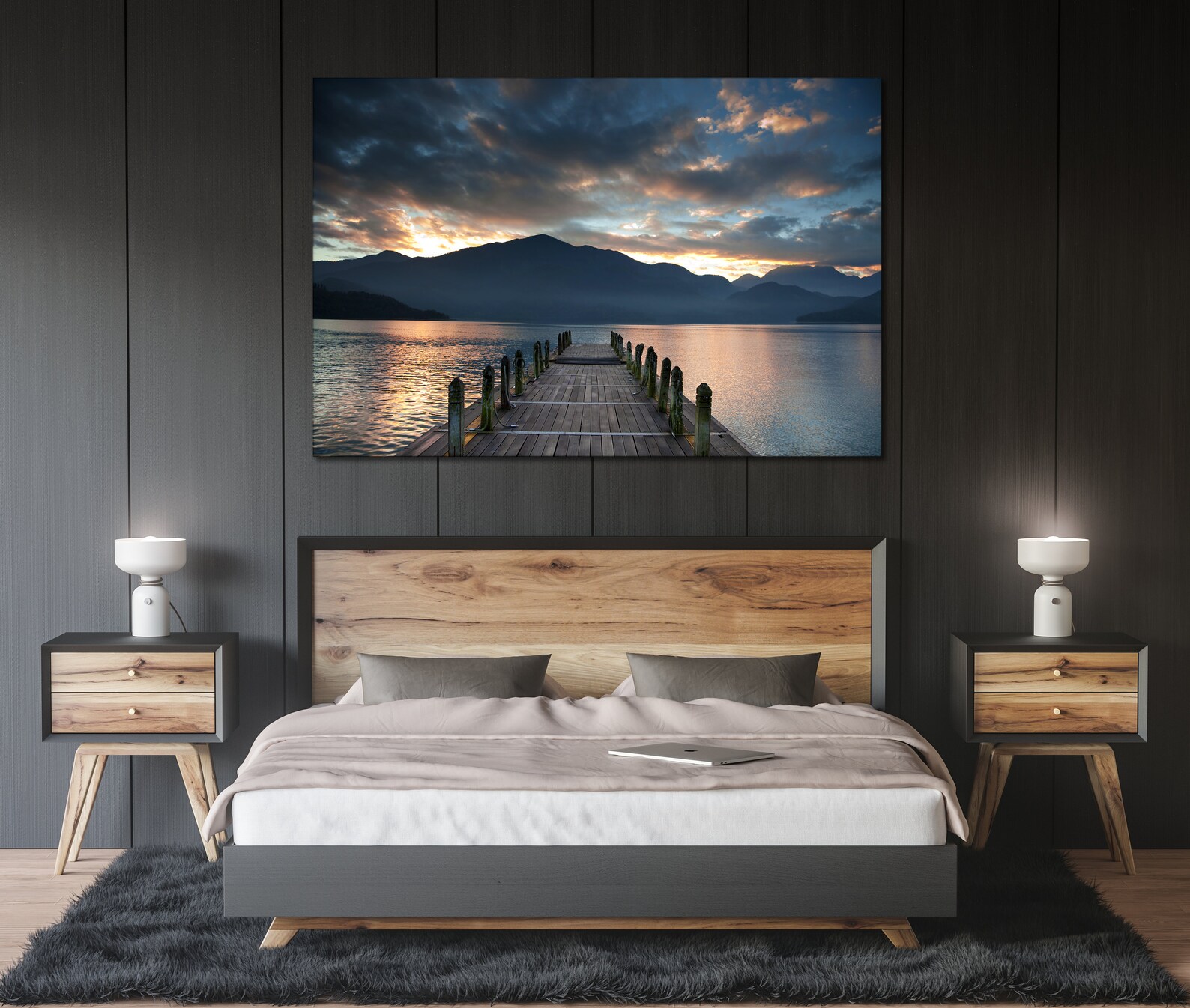 Cloudy Lake Wall Art Sunset Dock Canvas Cloudy Mountain Canvas Art ...