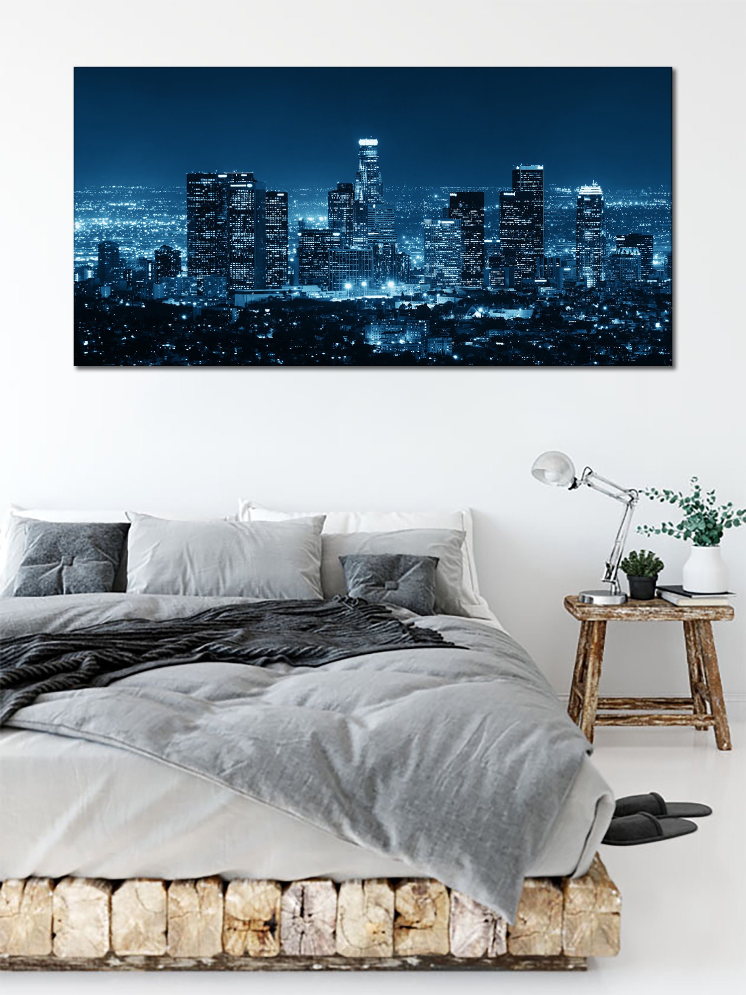 Los Angeles wall art Downtown Los Angeles skyline at night Etsy