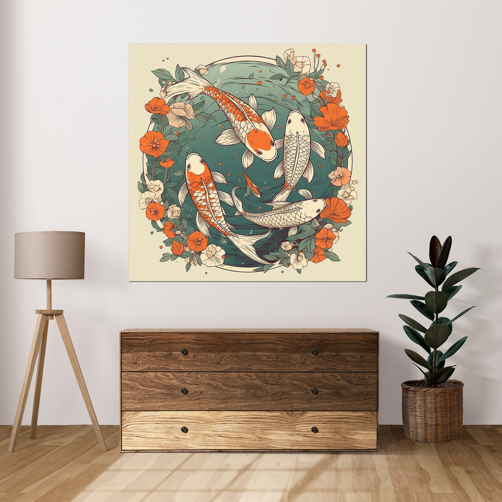 Koi Fish Canvas Wall Art Japanese Illustration Artwork Zen Canvas Print ...