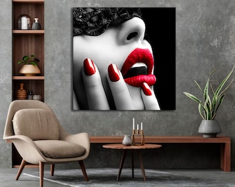 Motivational woman red lips canvas print Success wall art Pretty lady wall decor