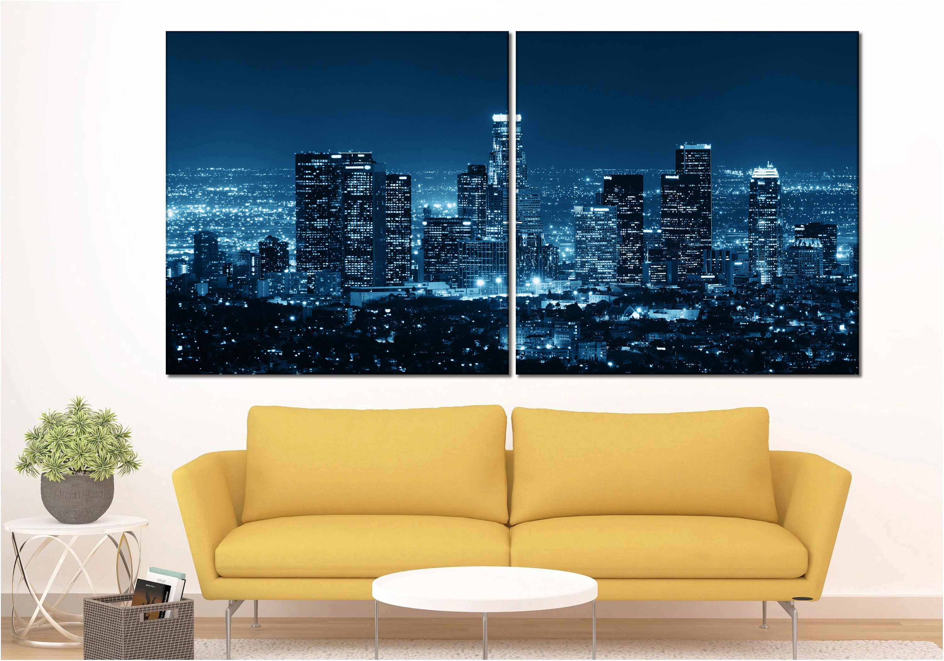Los Angeles wall art Downtown Los Angeles skyline at night Etsy