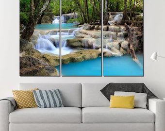 Waterfall wall art Nature wall decor Landscape canvas Waterfall canvas print Forest waterfall canvas art Erawan waterfalls photo