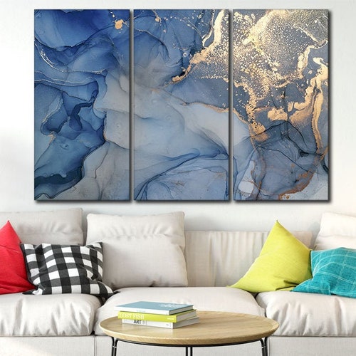 Teal Marble Canvas Wall Art Turquoise and Gold yellow Marble Etsy