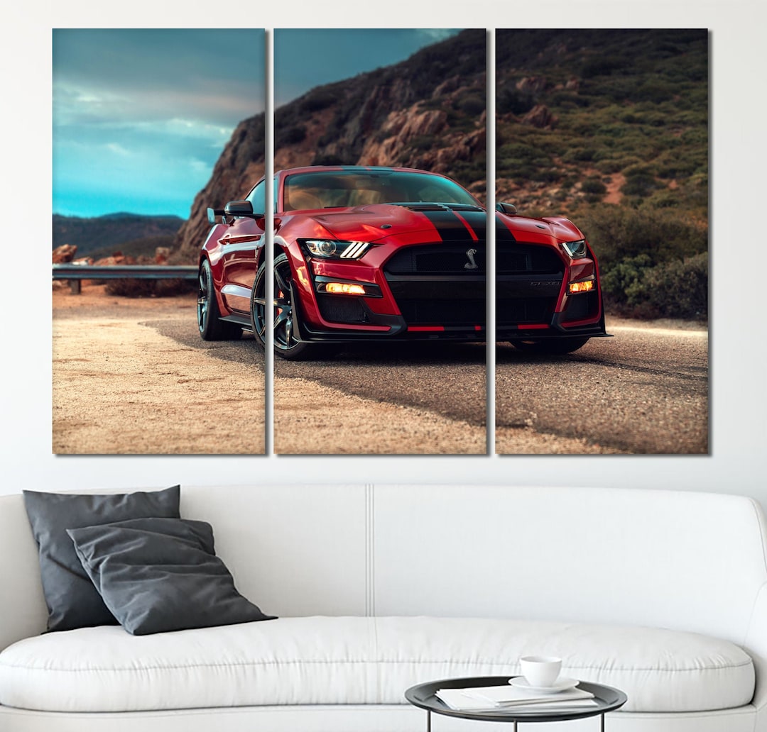 Modern American Car Canvas Wall Art Auto Print Red Car Wall Art Racing