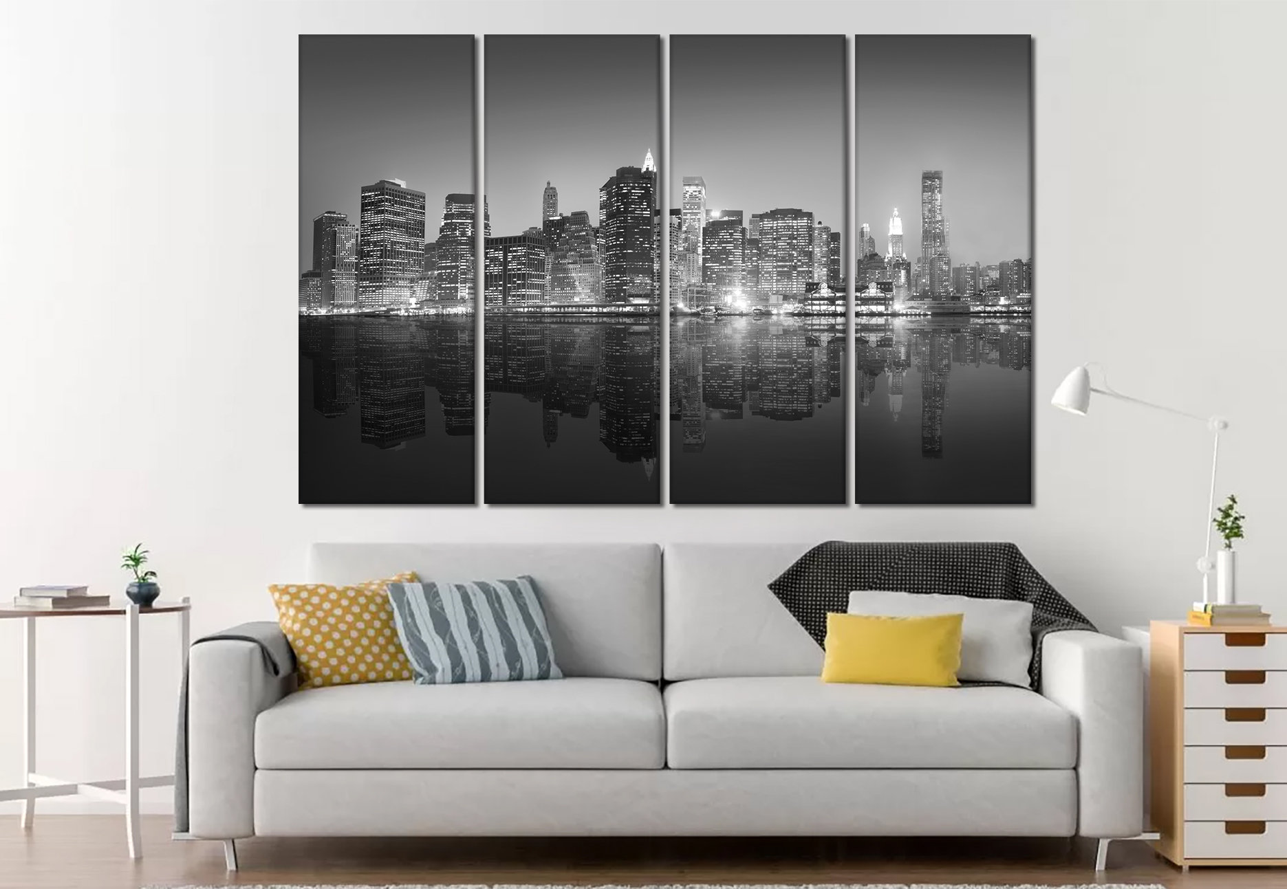New York Black White Wall Art New York Skyline Night City Canvas ...