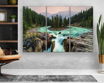 Waterfall canvas wall art  Jasper National Park canvas Nature wall art Canada landscape wall art River canvas art