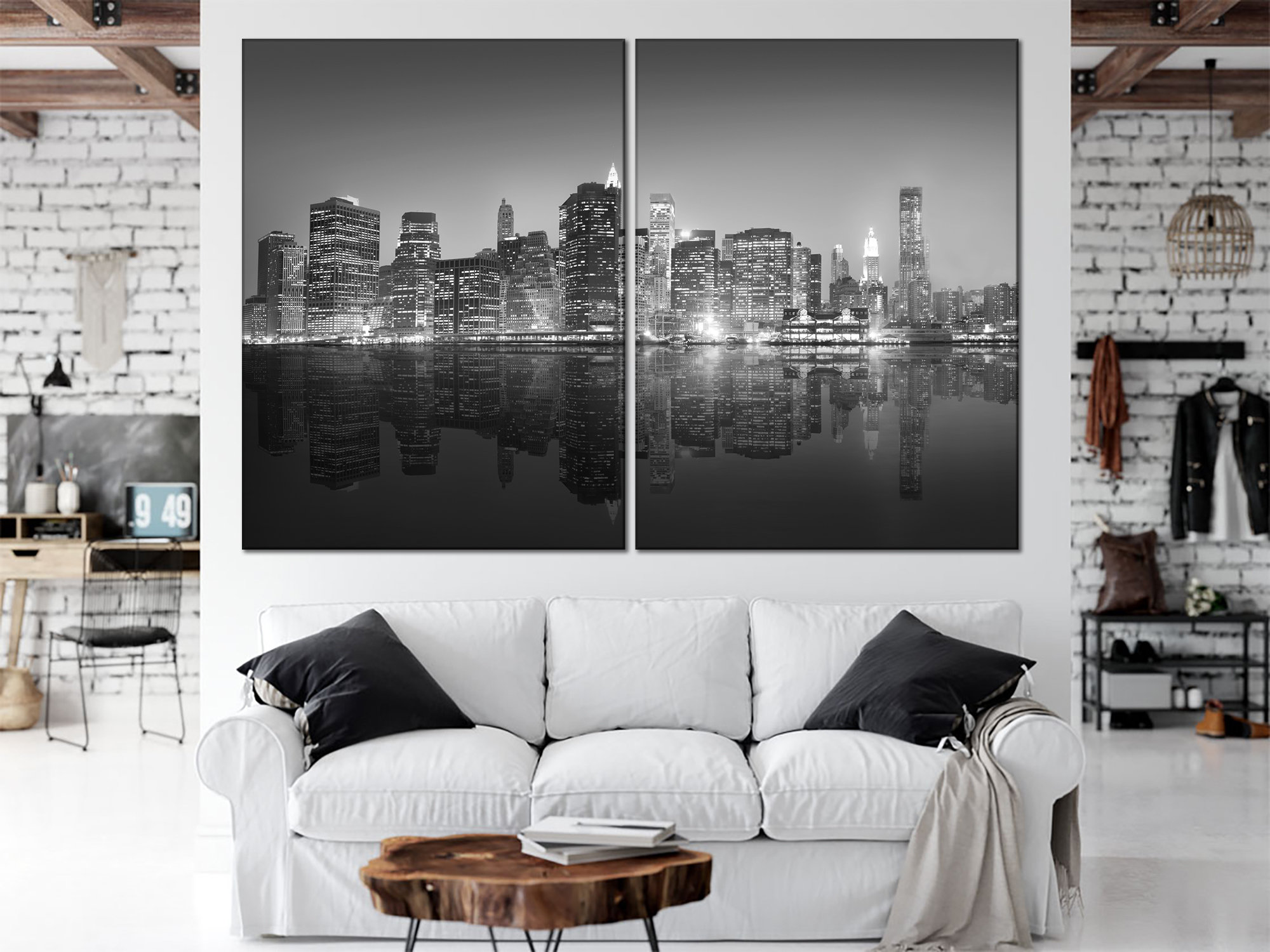 New York Black White Wall Art New York Skyline Night City Canvas ...