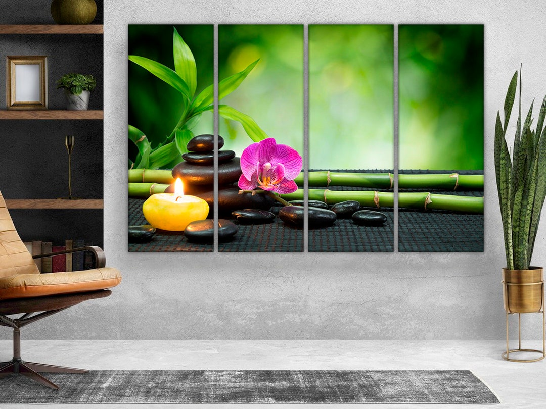 Floral Zen Stones Canvas Wall Art Bamboo Canvas Spa Wall Decor Etsy