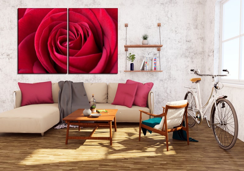 Red Rose Wall Art Red Wall Decor Rose Canvas Wall Art Flower Etsy