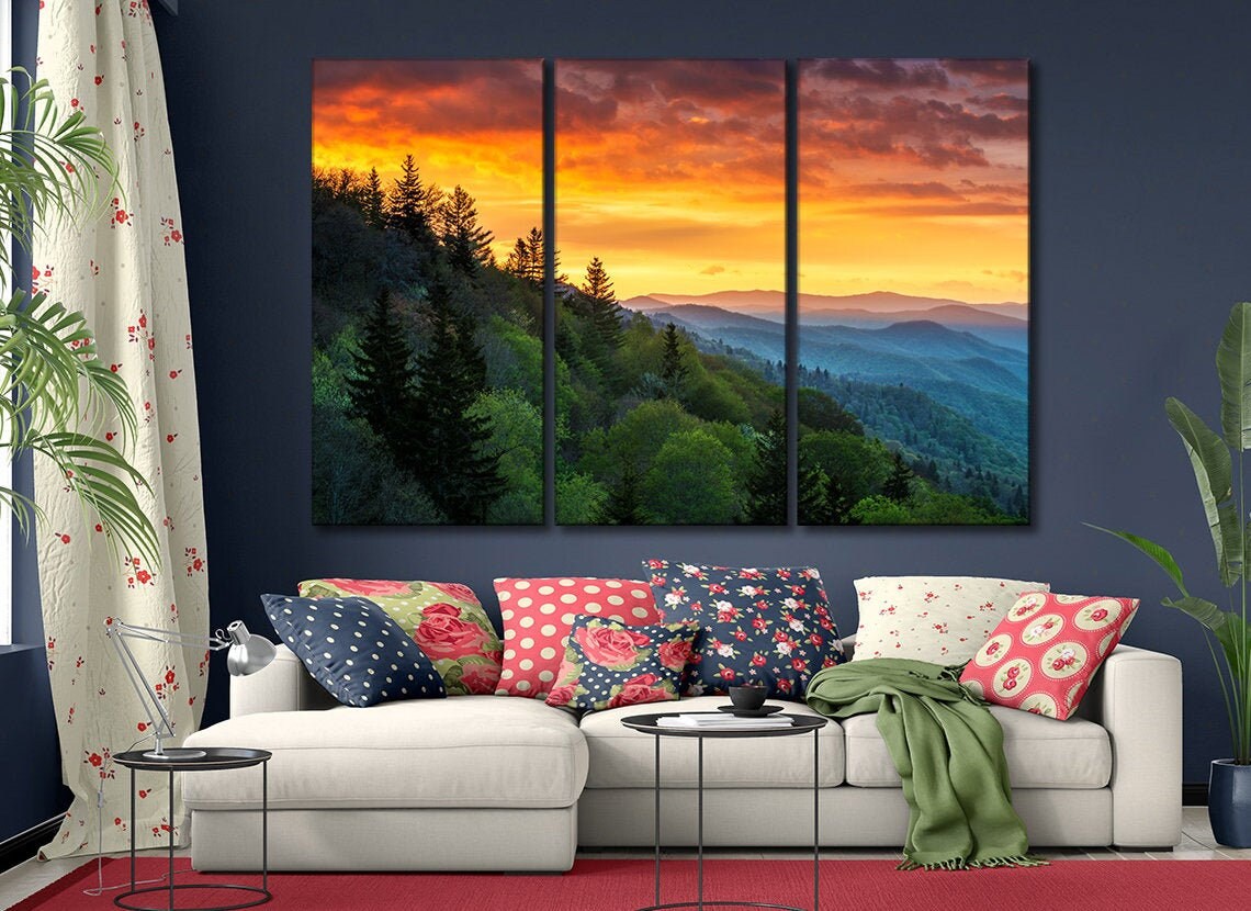 Great Smoky mountains wall art canvas Mountain wall art Forest Etsy
