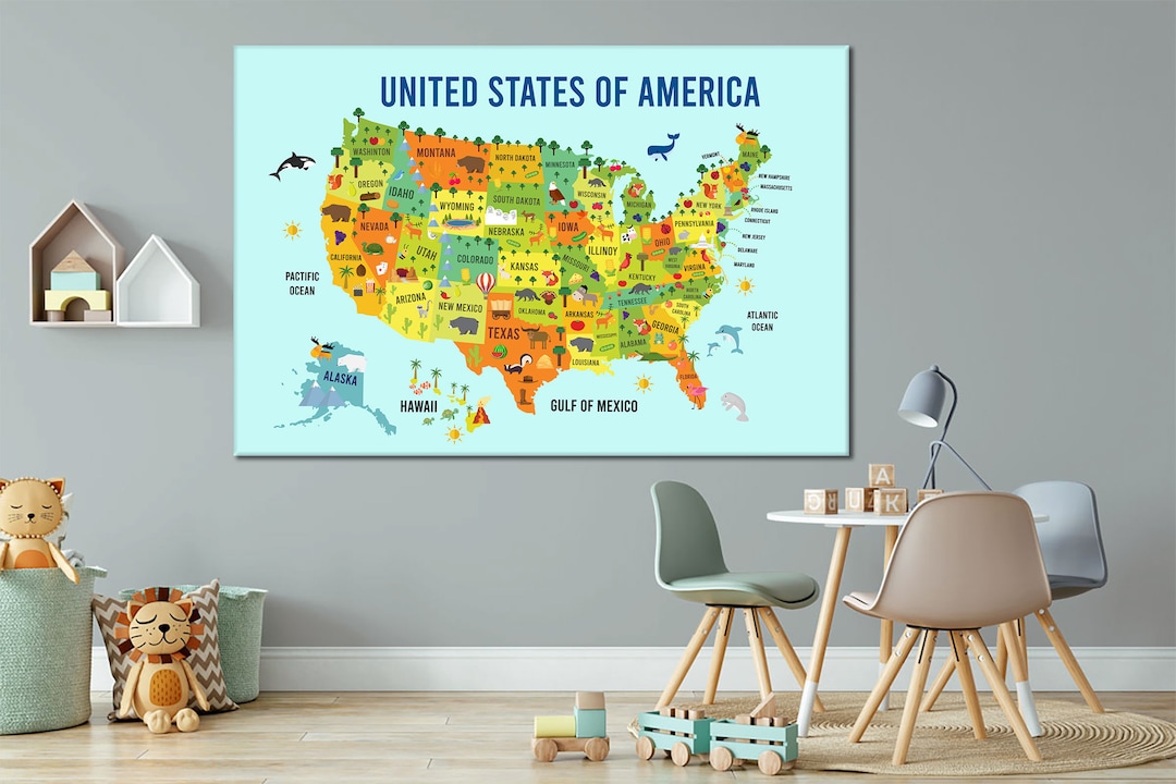 USA Map Wall Art USA Map for Children Wall Decor Child Us Map Etsy