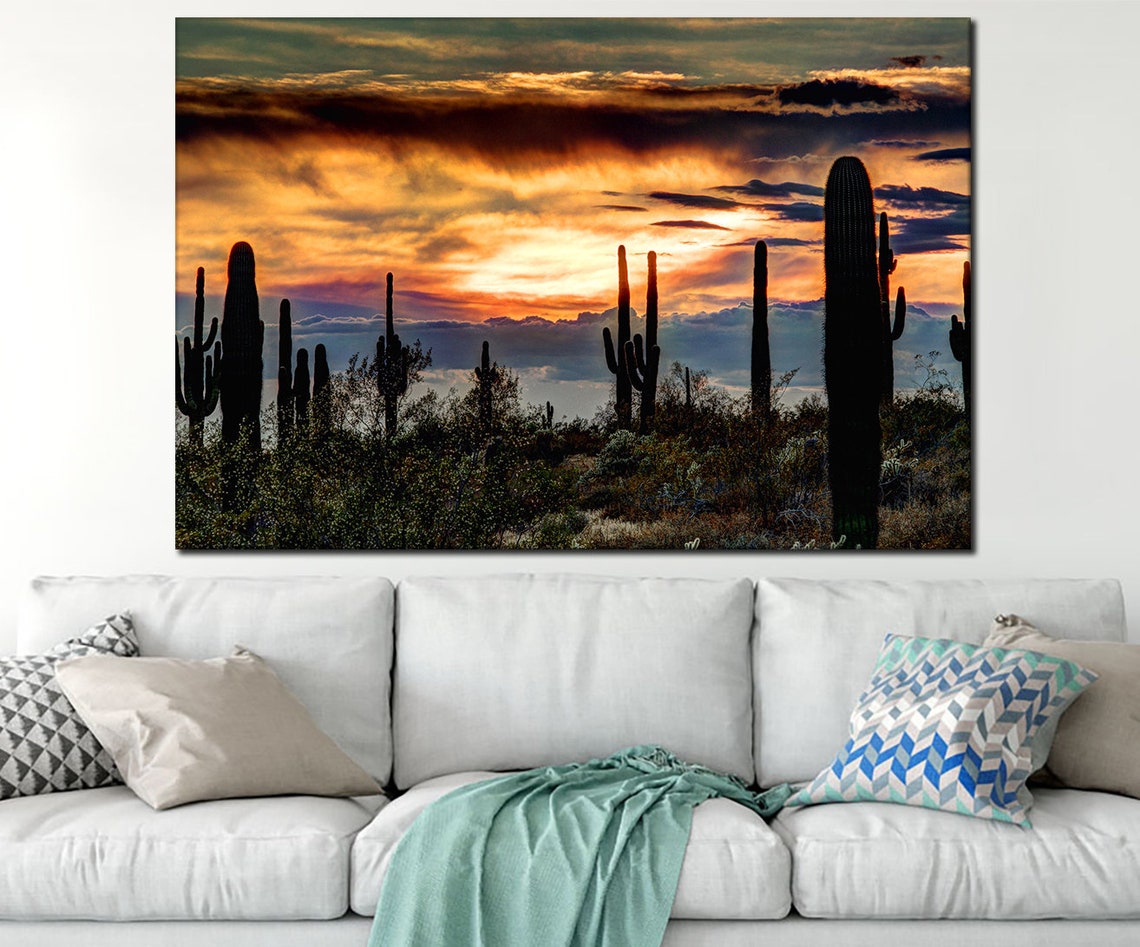 Sonoran desert canvas wall art Desert wall art Landscape art Etsy