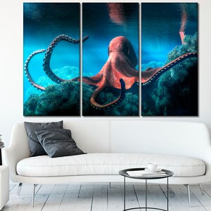 Octopus canvas wall art Wild animal canvas print Big art for wall Ocean life wall art