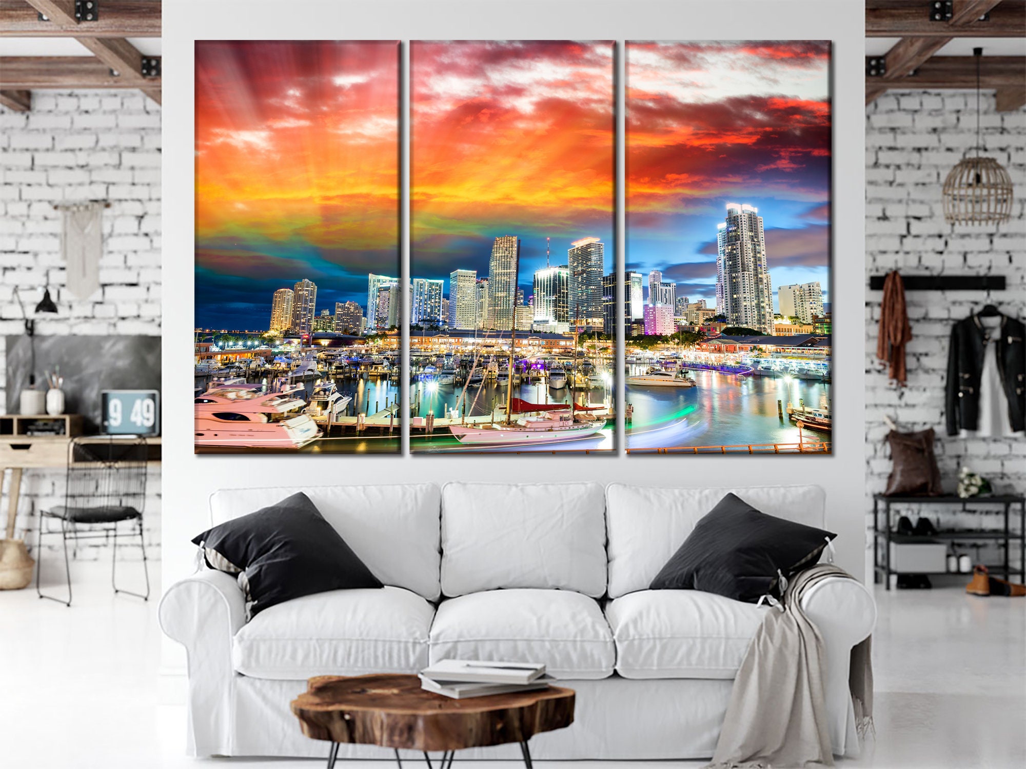 Miami wall art Cityscape wall decor Miami at sunset canvas Etsy