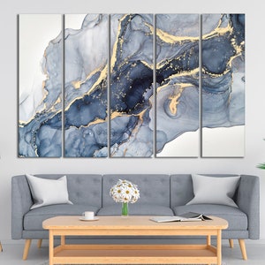Marble Wall Art Navy Blue Marble Canvas Abstract Canvas Wall Art Blue ...