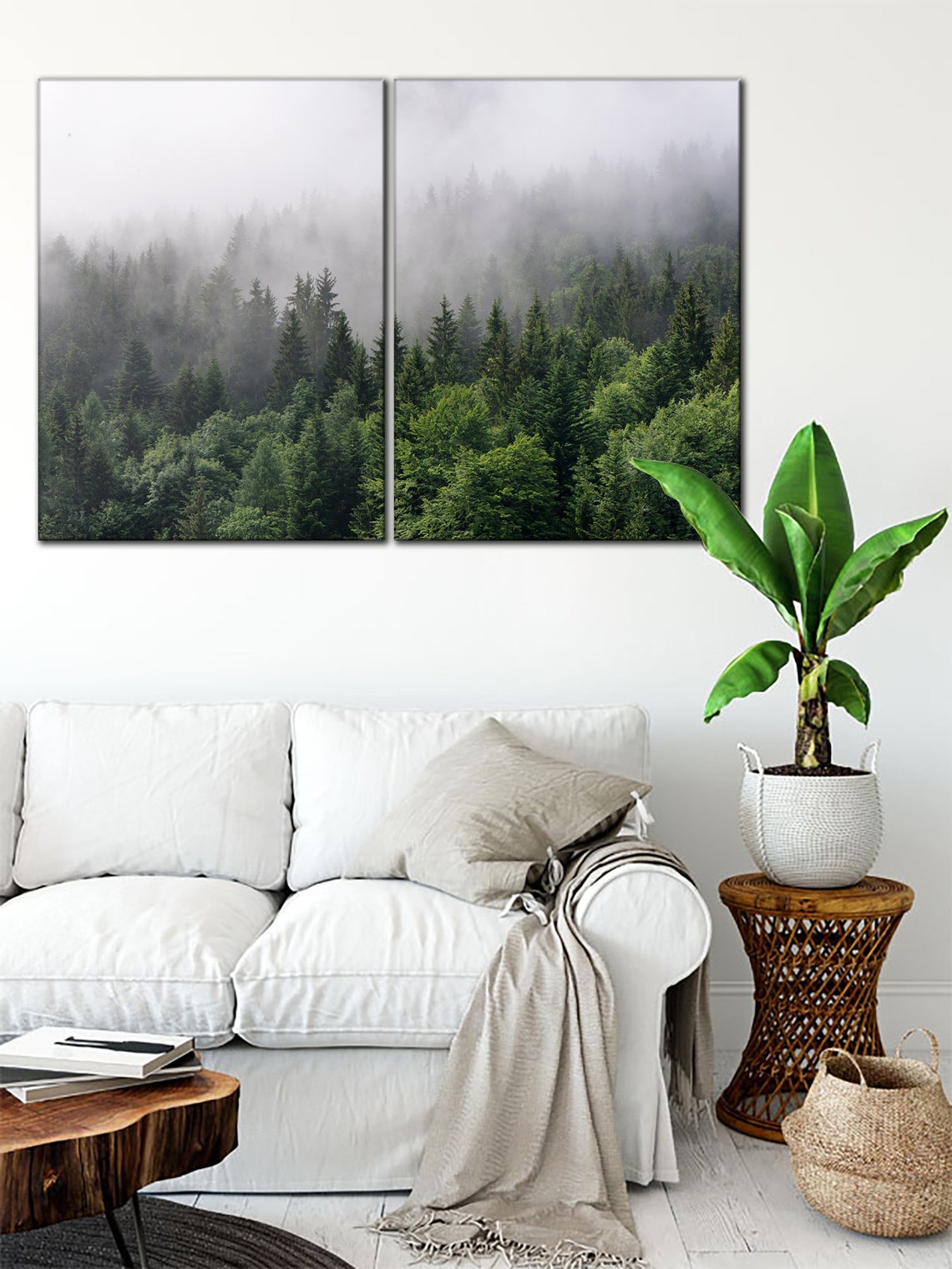 Misty forest wall art Forest canvas wall art Mountain forest Etsy