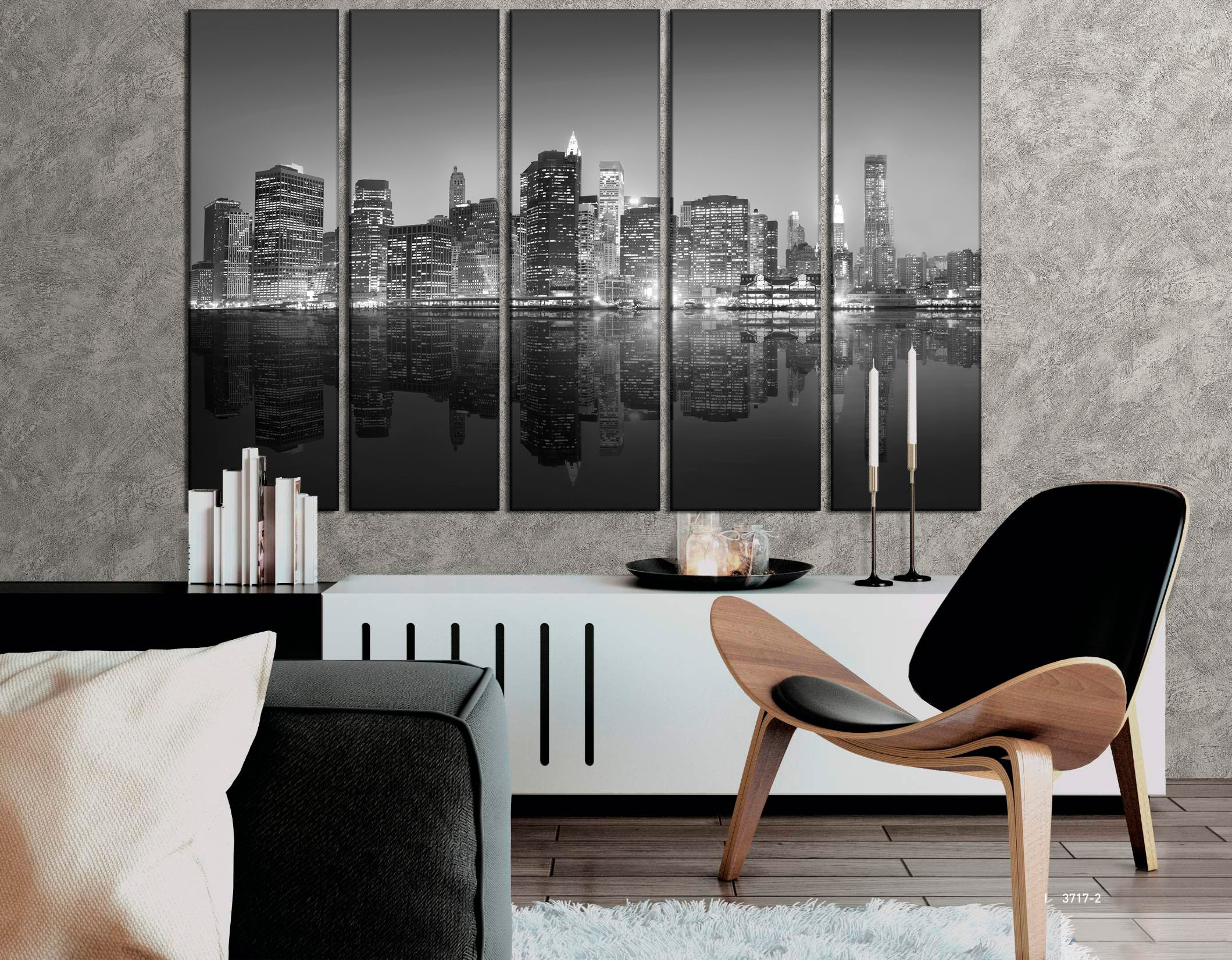 New York Black White Wall Art New York Skyline Night City Canvas ...