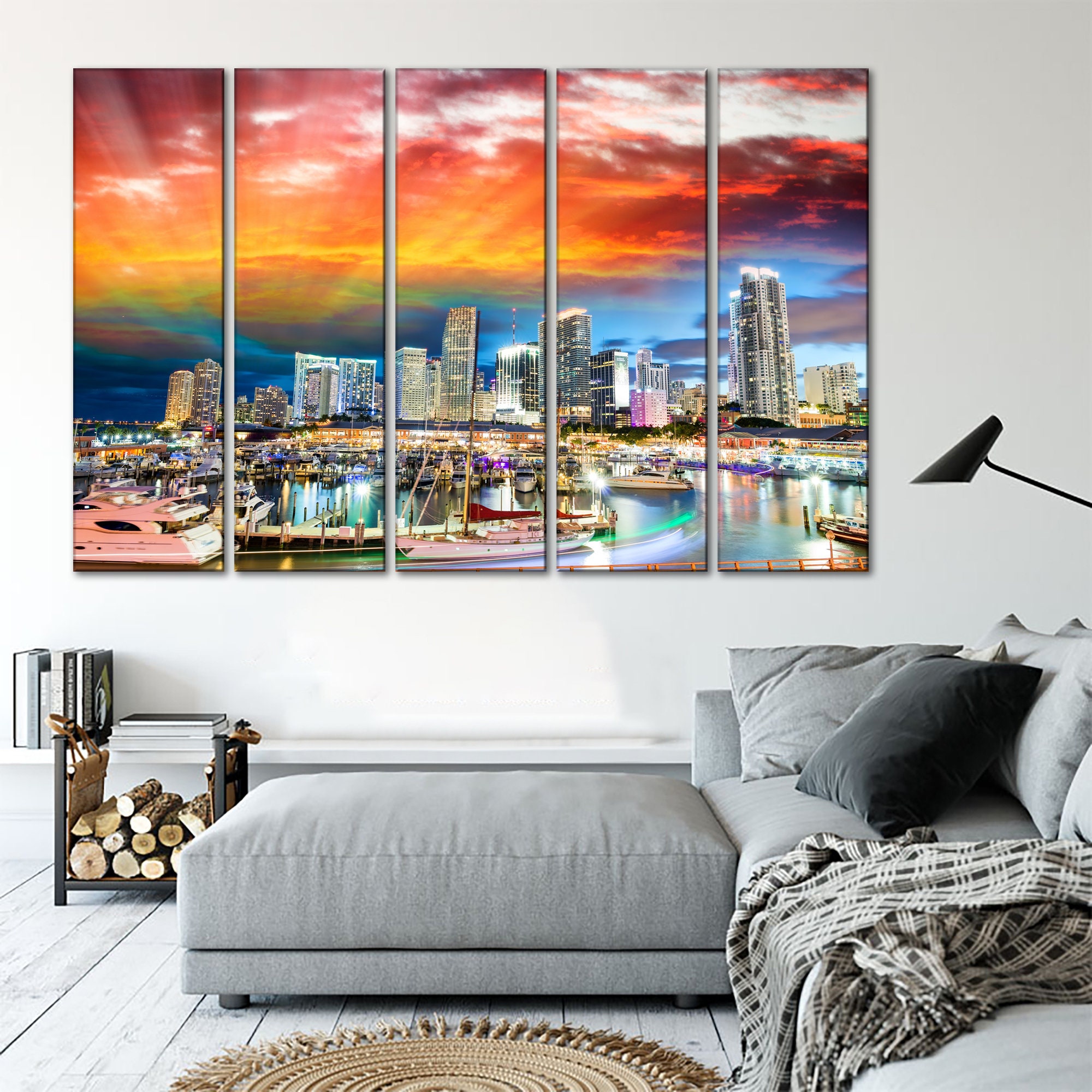 Miami wall art Cityscape wall decor Miami at sunset canvas Etsy