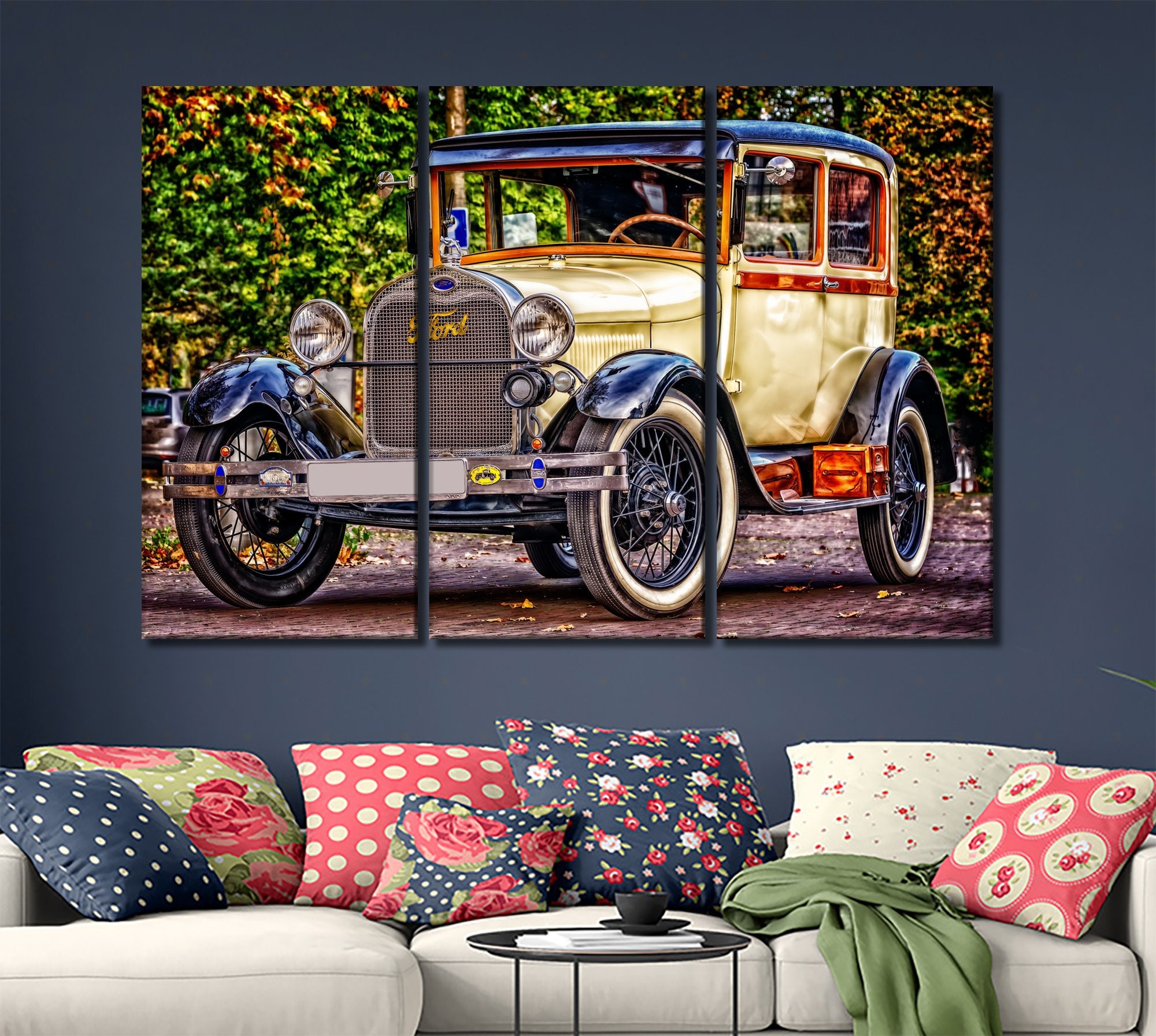 Retro car canvas print Ford wall decor Old car canvas Retro Etsy