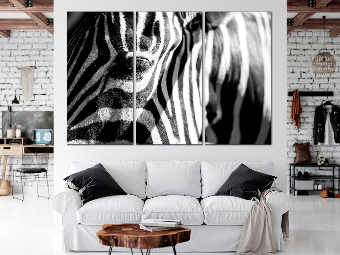 Zebra Canvas Wall Art Black and White Print on Canvas Africa Animal ...