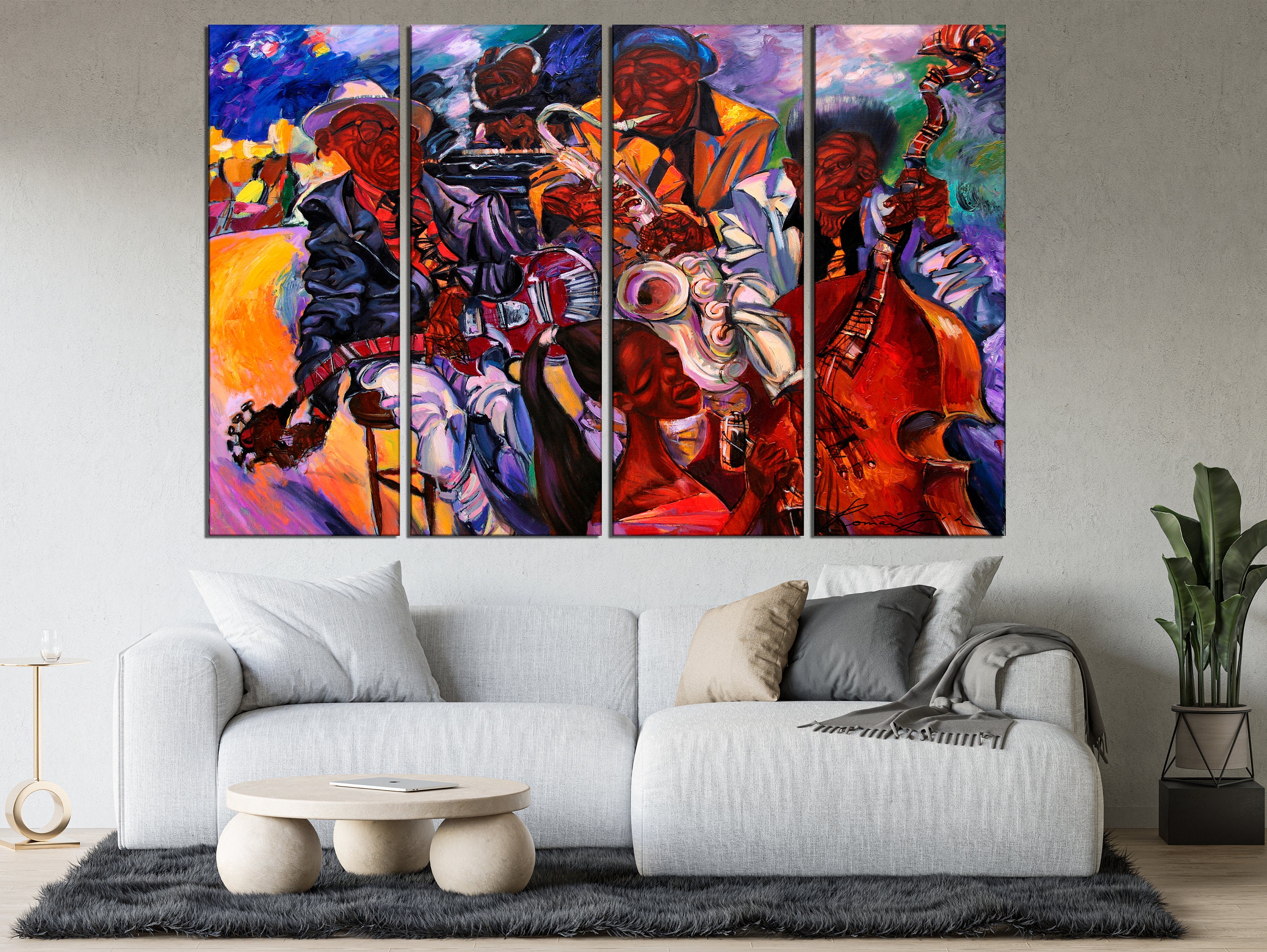 Jazz band wall art Abstract canvas print Jazz wall decor Etsy