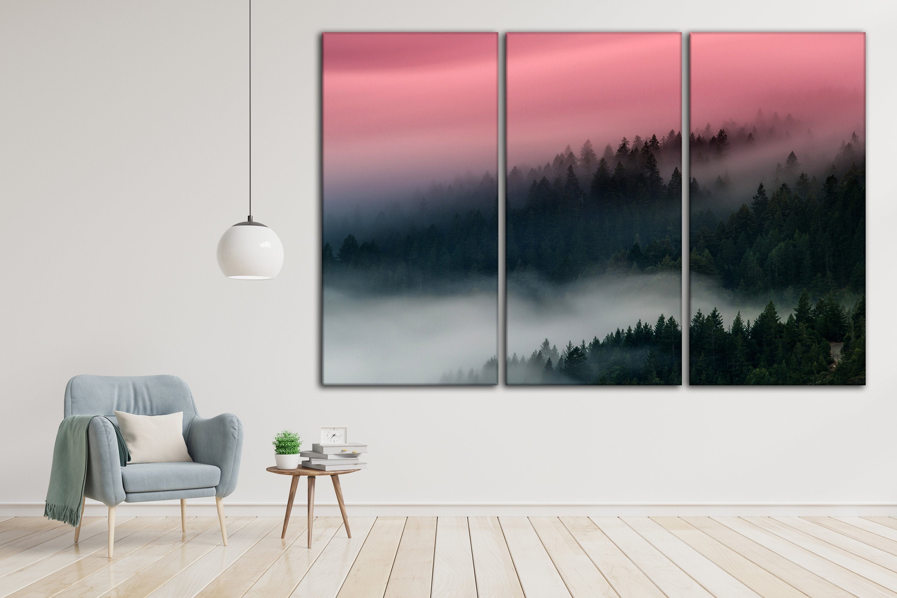 Foggy forest wall art Forest wall decor Mountain forest canvas Etsy