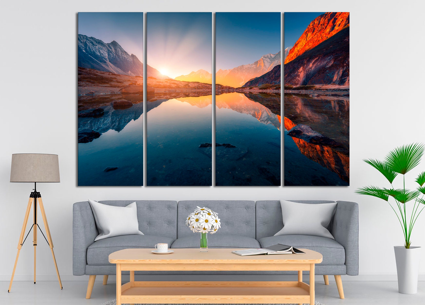 Mountain Sunrise Landscape Wall Art Lake Canvas Canvas Print Mountain ...
