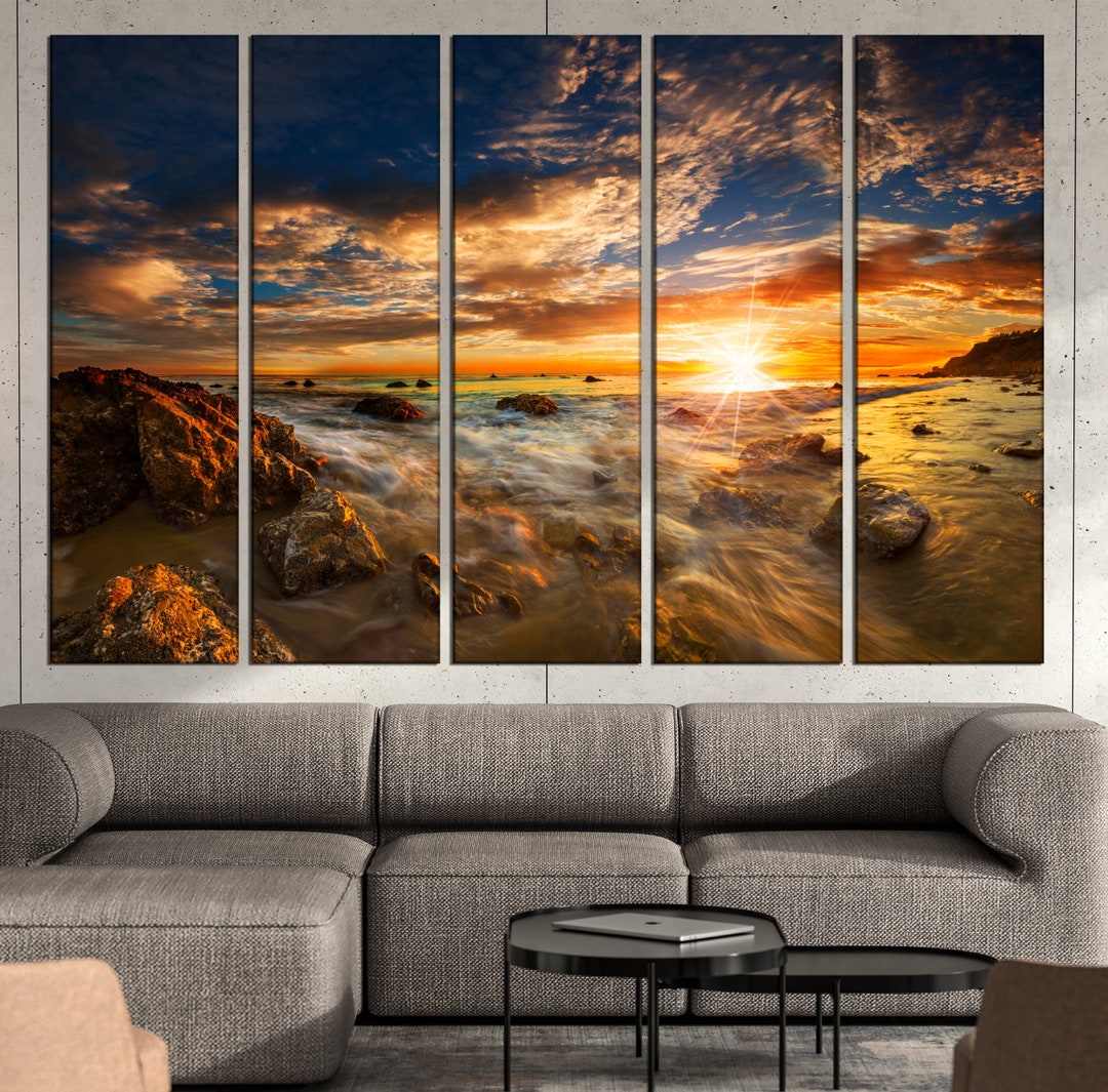 Beach Canvas Wall Art Sunset Canvas Ocean Wall Art Colorful Sunset ...