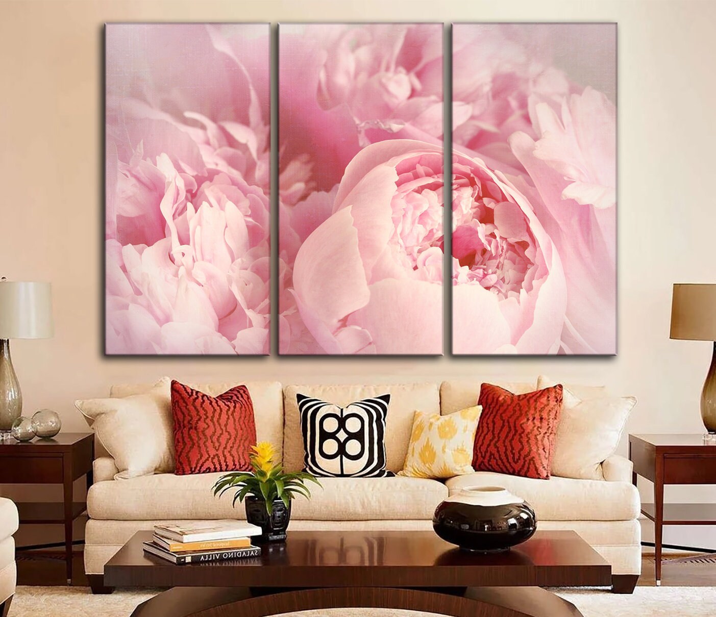 Peony canvas wall art Pink wall decor Peony wall art Abstract Etsy