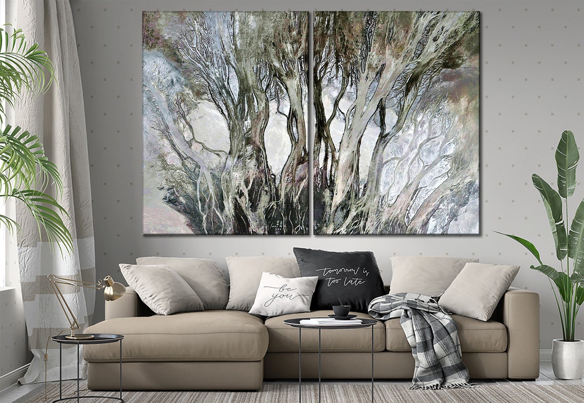 Abstract tree canvas wall art Enchanted forest canvas Abstract Etsy