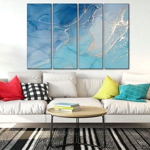 Navy Blue and Blue Marble Canvas Print Abstract Canvas Wall - Etsy